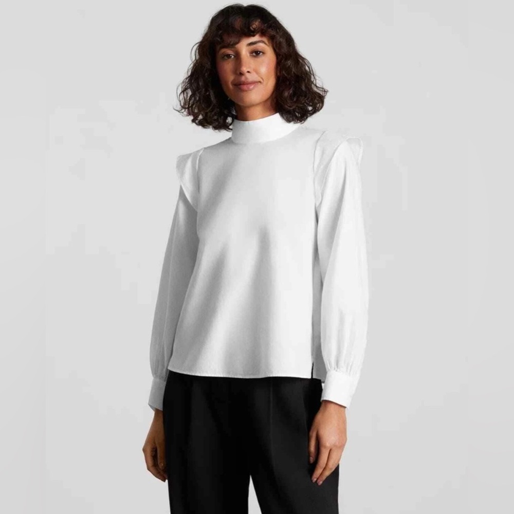 Everlane Women’s The Wing-Shoulder Mockneck Long Sleeve Top Size 12